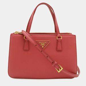 مملوكة مسبقًا Prada Galleria Triangle Handbag/Shoulder Bag In Saffiano Leather Pink