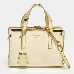 Pre Owned Prada Re-edition 1995 Gold Patent Leather Satchel
