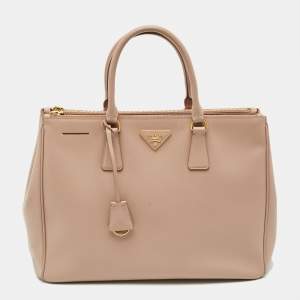 Pre Owned Prada Double Zip Large Blush Pink Saffiano Lux Leather Tote