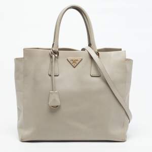 Pre Owned Prada Grey Saffiano Lux Leather Open Tote