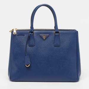 مملوكة مسبقًا Prada Double Zip Large Navy Blue Saffiano Leather Tote