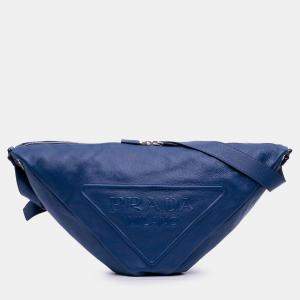 Pre Owned Prada Blue Vitello Daino Triangle Crossbody