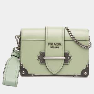 مملوكة مسبقًا Prada Green Spazzolato Soft Calfskin Cahier Crossbody