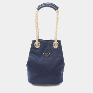 مملوكة مسبقًا Prada Re-Nylon Tessuto Rope Mariner Small Bucket Bag Shoulder Nylon Navy