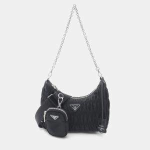 مملوكة مسبقًا Prada Re-Edition 2006 Embroidered Drill Riamo Fi Shoulder Bag In Nylon And Saffiano Leather Black