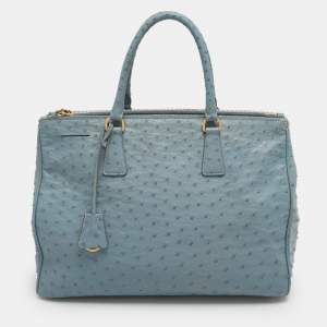 مملوكة مسبقًا Prada Galleria Large Blue Ostrich Leather Double Zip Tote