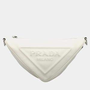 Pre Owned Prada Grace Lux Triangle White Calf Leather Shoulder Bag SHW