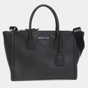 مملوكة مسبقًا Prada GRACE LUX Black Leather Tote Bag 