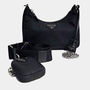 مملوكة مسبقًا Prada Black Re-Nylon Tessuto Chain Strap Hobo Bag