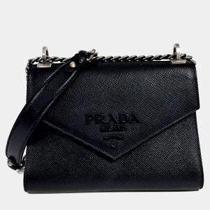مملوكة مسبقًا Prada Black Leather Monochrome Saffiano Shoulder Bag