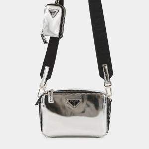 Pre Owned Prada Brique Shoulder Bag Silver Leather