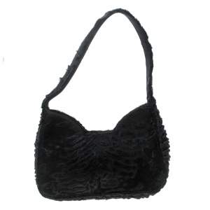 Pre Owned Prada Black Fur Shoulder Bag