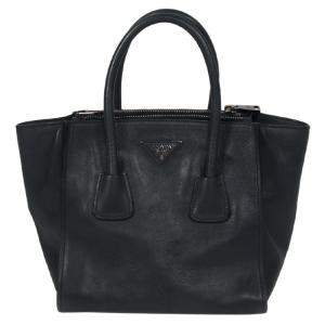 Pre Owned Prada Midnight Blue Glace Calfskin Leather Twin Pocket Double Handle Tote