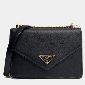 Pre Owned Prada Black Leather Saffiano Chain Shoulder Bag (1BD200)