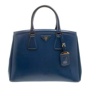 Pre Owned Prada Blue Saffiano Lux Leather Parabole Tote