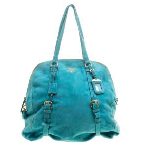 Pre Owned Prada Turquoise Suede New Look Tote