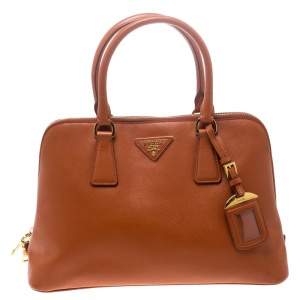 Pre Owned Prada Orange Saffiano Lux Leather Promenade Tote