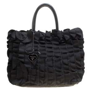 Pre Owned Prada Black Nylon Ruffle Tote