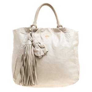 Pre Owned Prada Beige Leather Top Handle Bag