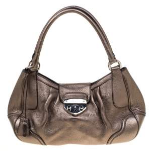 Pre Owned Prada Metallic Grey Leather Shoulder Bag