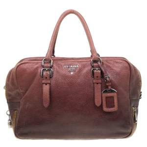 Pre Owned Prada Pink/Eggplant Ombre Cervo Leather Bauletto Bag