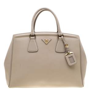 Pre Owned Prada Grey Saffiano Lux Leather Parabole Tote