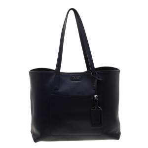 Pre Owned Prada Dark Navy Blue Leather Shopper Tote