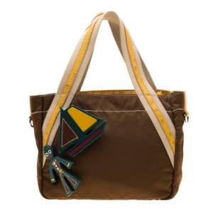 Pre Owned Prada Khaki Nylon Beach Tote