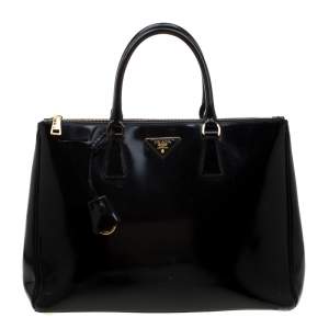 Pre Owned Prada Black Patent Spazzolato Leather Large Double Zip Tote