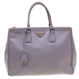 Pre Owned Prada Lilac Saffiano Lux Leather Large Double Zip Tote
