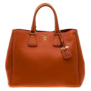Pre Owned Prada Orange Leather Large Open Tote