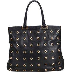 Pre Owned Prada Black Lambskin Grommet Tote