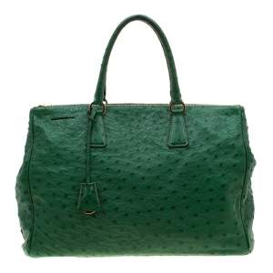 Pre Owned Prada Green Ostrich Large Double Zip Tote