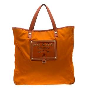حقيبة يد برادا شعار قصة ليزر جلد ونايلون برتقالية