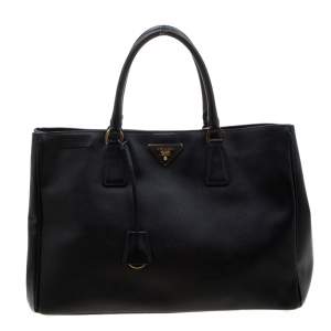 Pre Owned Prada Black Saffiano Lux Leather Large Gardener's Tote