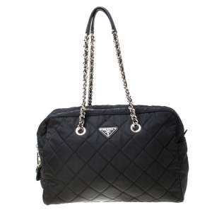 Pre Owned Prada Black Quilted Nylon Shoulder Bag