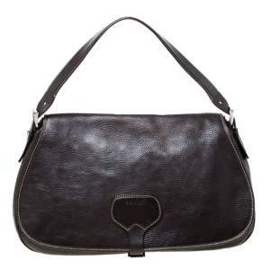 Pre Owned Prada Dark Brown Leather Shoulder Bag