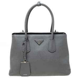 Pre Owned Prada Grey Saffiano Leather Twin Tote