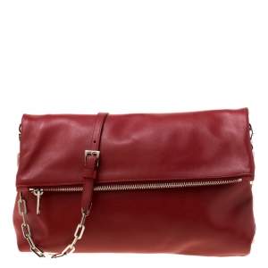 Pre Owned Prada Red Leather Folded Crossbody Bag