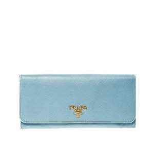 Pre Owned Prada Light Blue Saffiano Metal Leather Continental Flap Wallet