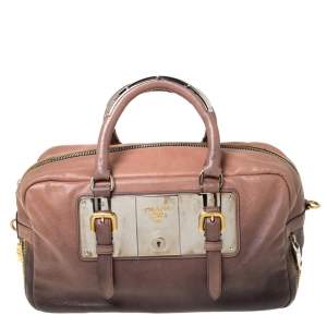 Pre Owned Prada Brown Ombre Glace Leather Zippers Bauletto Bag