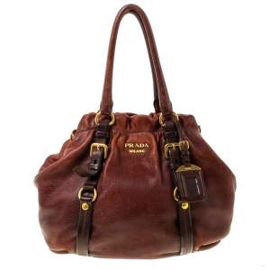 Pre Owned Prada Copper Leather Vitello Daino Hobo 