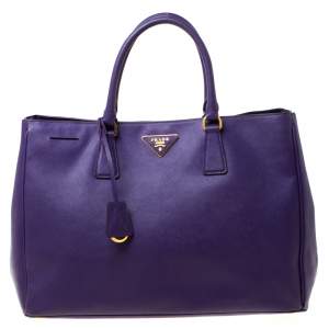 Pre Owned Prada Purple Saffiano Leather Medium Lux Tote
