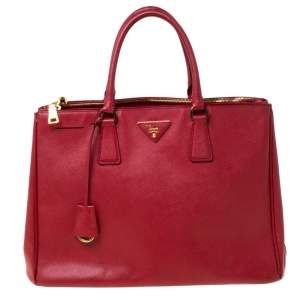 Pre Owned Prada Red Saffiano Lux Leather Large Double Zip Tote