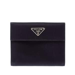 Pre Owned Prada Navy Blue Nylon Flap Compact Wallet