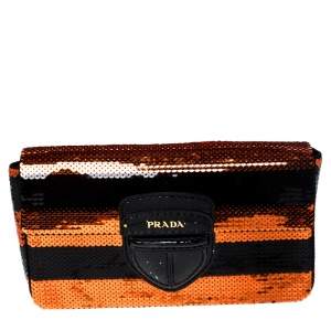 Pre Owned Prada Black/Orange Stripe Sequins Righe Clutch