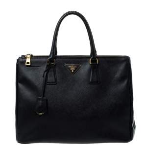 Pre Owned Prada Black Saffiano Lux Leather Large Double Zip Tote
