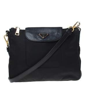 Pre Owned Prada Black Tessuto Nylon and Leather Crossbody Bag