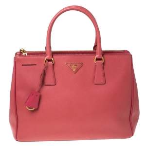 Pre Owned Prada Pink Saffiano Leather Medium Double Zip Tote