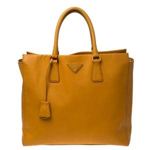 Pre Owned Pada Orange Saffiano Leather Convertible Open Tote